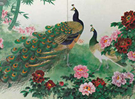 国画美丽的孔雀与牡丹花图片