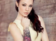 时尚美女玫瑰花臂纹身图案