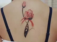 精致罂粟花后背部纹身图片