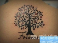 女人背部一幅图腾树纹身图片