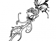 黑色线条素描创意文艺唯美蝴蝶和玫瑰纹身手稿