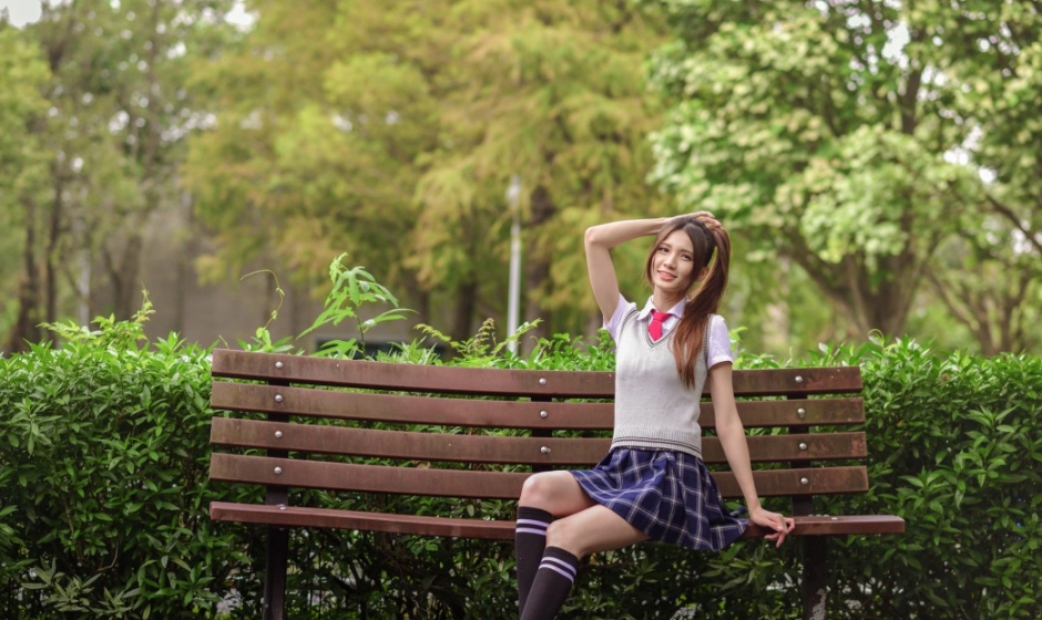 黑色过膝袜爱笑校花高挑身材日系校园制服小皮鞋图片