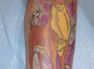 男生小腿上彩绘水彩素描创意可爱动物纹身图片