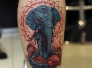 小腿大象火烈鸟梵花彩绘纹身图案