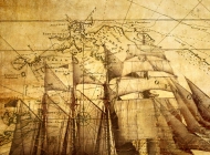 泛黄的旧报纸考古世界地图指南针复古风背景图片