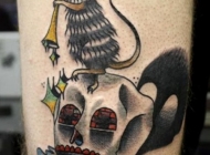 骷髅头和小老鼠恐怖暗黑系手臂纹身图案