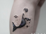 女生手臂脚踝网红日系鲸鱼纹身图案