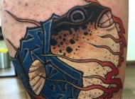 日式大腿河豚彩绘3d男人纹身图案