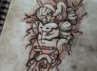 日式艺妓个性黑白男生手臂纹身图案手稿
