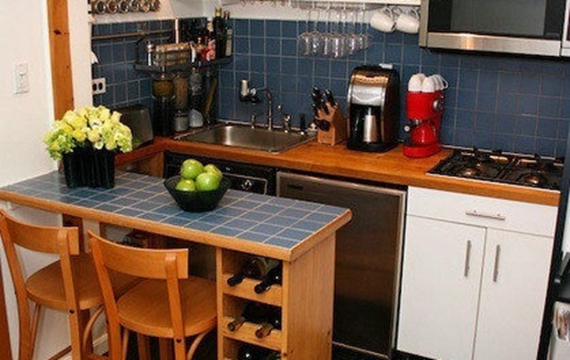 复古风格小户型开放式厨房客厅装修效果图