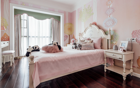 美式儿童房女孩卧室粉色装修效果图