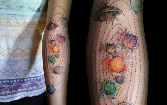 手臂太阳系九大行星纹身彩色图案