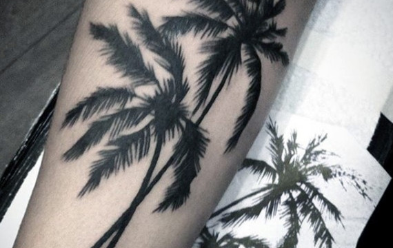 黑色棕榈树自然风景图案手臂纹身