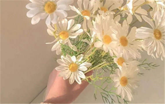 一个女生手拿着一束鲜花的意境图片